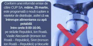 Furnizarea apei va fi întreruptă, mâine, pe câteva străzi din Adjud și Focșani