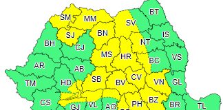 Cod galben de ploi însemnate în Vrancea până la noapte