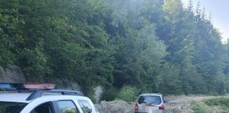 VIDEO-FOTO Doi brașoveni împotmoliți pe un drum forestier din Vintileasca, ”recuperați” de polițiști
