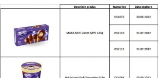 Trei loturi de înghețată Milka, retrase de la comercializare