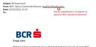 Tentative de fraudă bancară cu email-uri false ce folosesc identitatea BCR