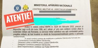 Nou fals cu sigla MApN: ”ordin de mobilizare” în Dâmbovița, reclamat organelor competente