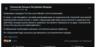 Rușii din Republica Moldova roagă Ambasada Federaţiei Ruse de la Chişinău „să nu vină să-i salveze”