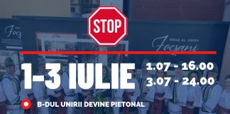 Bulevardul Unirii, tronsonul din centrul Focșaniului, va fi închis circulației rutiere în acest weekend