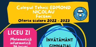 Se fac înscrieri la clasa a cincea și la Colegiul Tehnic ”Edmond Nicolau” Focșani