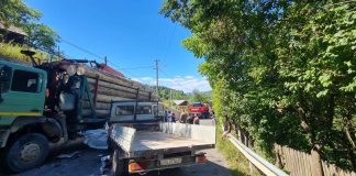 O autoutilitară și un camion plin cu lemne, coliziune în comuna Năruja