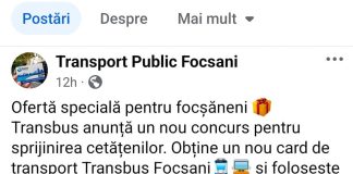 Cont fals de Facebook în numele SC Transport Public Focșani
