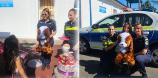 Rebeca, o fetiță de 6 ani din Suraia vrea să devină polițistă. Oamenii legii au sărbătorit-o de ziua ei