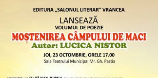 Poeta Lucica Nistor își lansează volumul „Moștenirea câmpului de maci”
