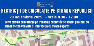 Atenție, șoferi! Restricții de circulație, mâine, pe un tronson al străzii Republicii din Focșani