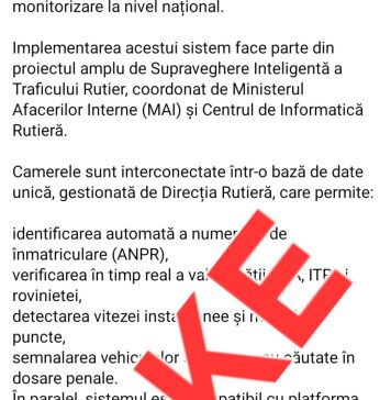 Din nou dezinformări în mediul online, despre supravegherea cetățenilor în trafic