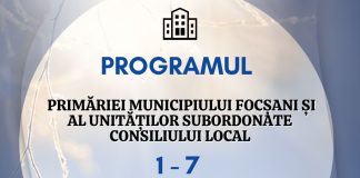 Programul Primăriei Municipiului Focşani şi al unităţilor subordonate Consiliului Local pentru perioada 1 – 7 ianuarie 2026