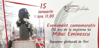 Teatrul Municipal Focșani marchează astăzi împlinirea a 176 de ani de la nașterea lui Mihai Eminescu