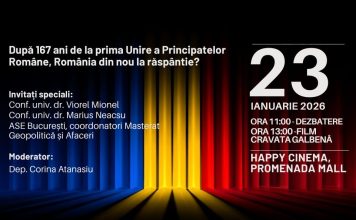 Dezbatere despre Unirea Principatelor Române și România prezentă / Programul conține și proiecția filmului ”Cravata galbenă”
