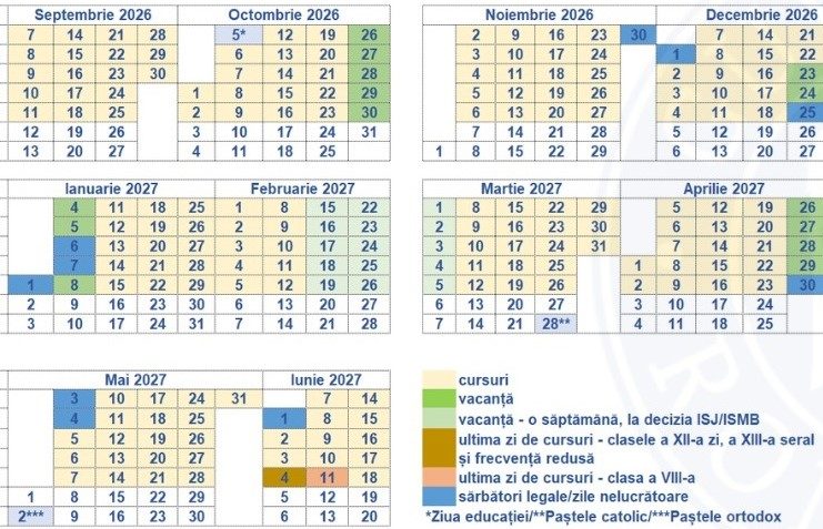 A fost avizat calendarul anului școlar 2026-2027 / Cursurile încep în 7 septembrie și se încheie în 18 iunie