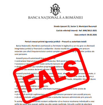 Atenționare: Document fals distribuit în numele Băncii Naționale a României