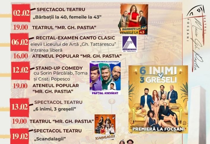 Programul spectacolelor din Focșani, în luna februarie