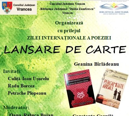 Lansare de carte cu ocazia Zilei Internaționale a Poeziei