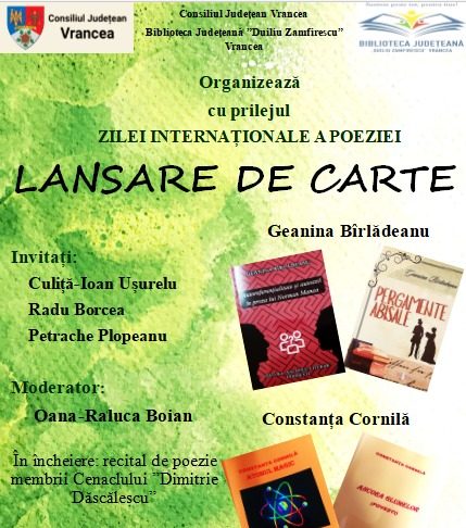 Lansare de carte cu ocazia Zilei Internaționale a Poeziei