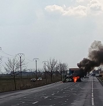 Două persoane au murit într-un accident pe E85. Una din mașini a luat foc