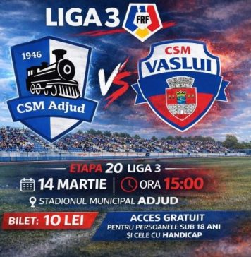 Fotbal: meci important, astăzi, pentru CSM Adjud 1946, pe teren propriu