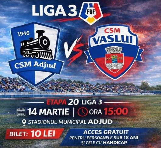 Fotbal: meci important, astăzi, pentru CSM Adjud 1946, pe teren propriu
