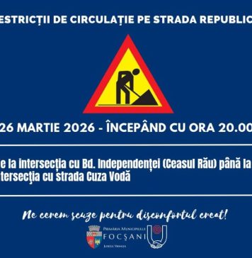 Restricții de circulație pe strada Republicii din Focșani, începând din această seară