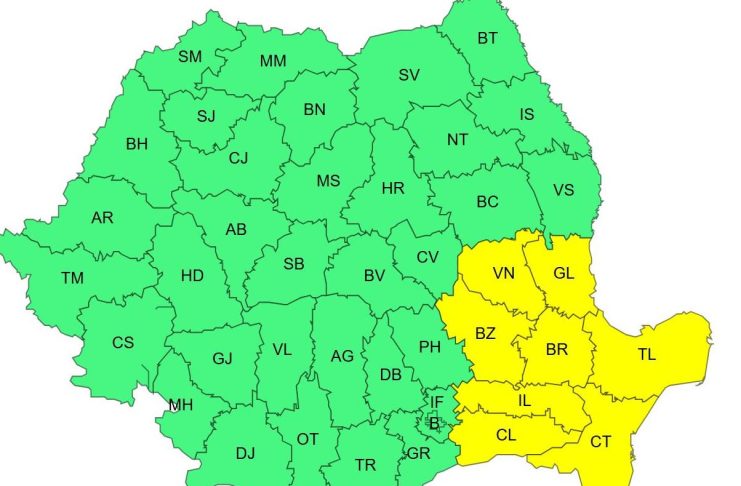 Vrancea, vizată vineri de o atenționare de Cod galben de vânt puternic