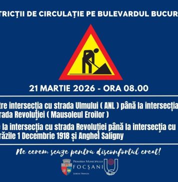 Atenție: restricții de circulație pe Bd. București din Focșani!