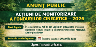 Direcția de Mediu Vrancea va monitoriza mamiferele protejate din fondurile cinegetice
