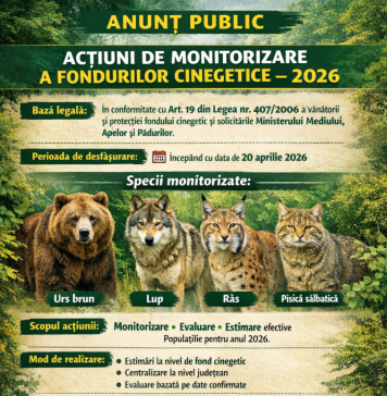 Direcția de Mediu Vrancea va monitoriza mamiferele protejate din fondurile cinegetice