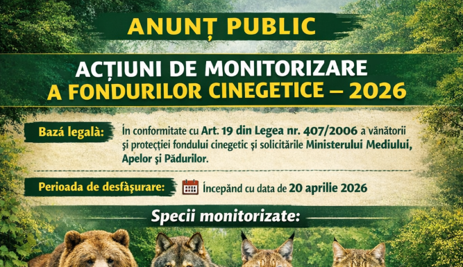 Direcția de Mediu Vrancea va monitoriza mamiferele protejate din fondurile cinegetice
