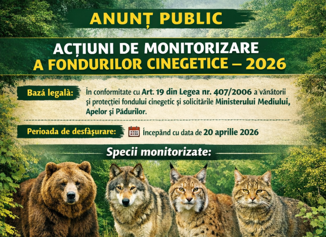 Direcția de Mediu Vrancea va monitoriza mamiferele protejate din fondurile cinegetice