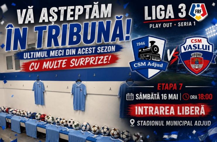 Fotbal: ultimul meci, ultima șansă! / Adjudul are nevoie de victorie, azi, pentru a rămâne în Liga 3