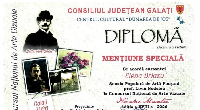 Mențiune specială pentru o elevă a Școlii Populare de Artă Focșani, la un concurs național de pictură