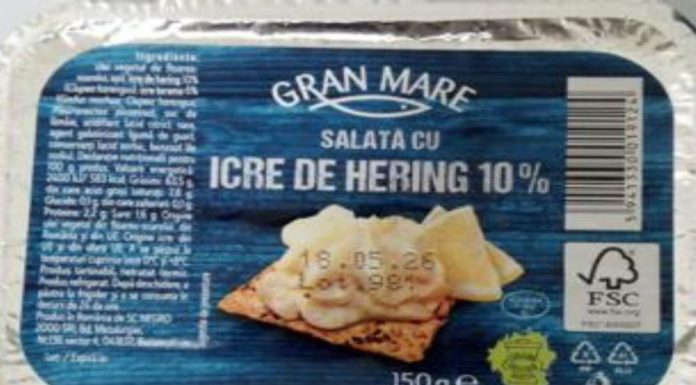 Un sortiment de salată de icre, retras de pe rafturile unei rețele de magazine