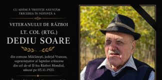 Veteran de război, trecut de vârsta de 100 de ani, trecut la cele veșnice