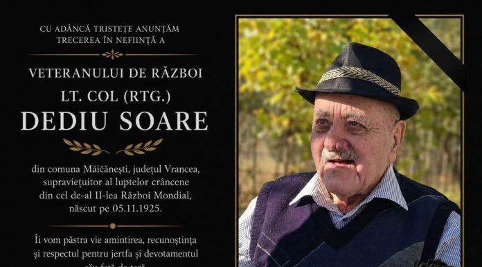 Veteran de război, trecut de vârsta de 100 de ani, trecut la cele veșnice