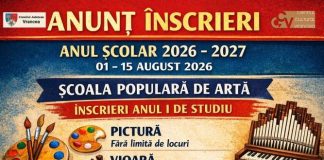 Înscrieri la Școala Populară de Artă Focșani, în luna august, pentru anul de studiu 2026-2027