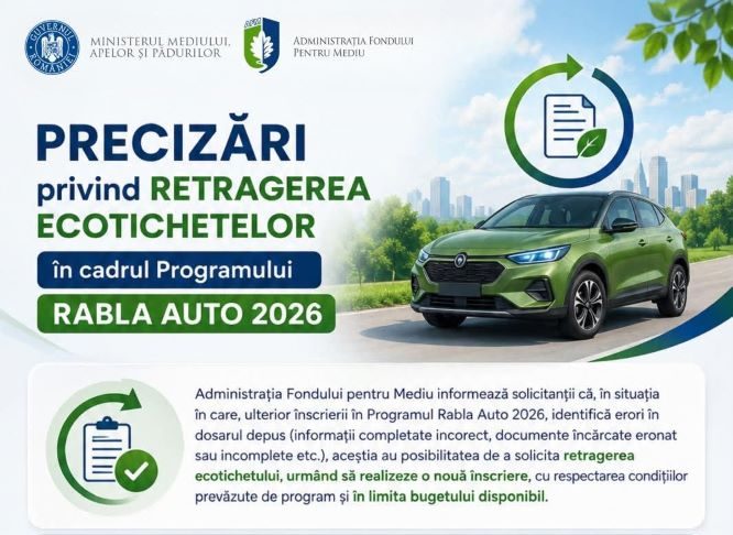 Important: Precizări privind retragerea ecotichetelor în cadrul Programului ”Rabla Auto” 2026