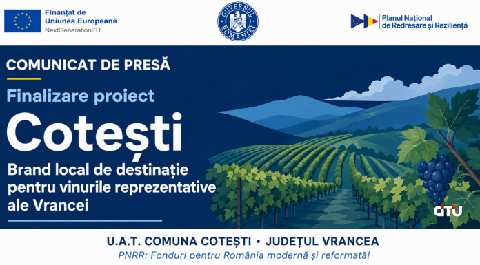 Comunicat de presă finalizare proiect – ”PNRR: Fonduri pentru România modernă și reformată!” – U.A.T. Comuna Cotești