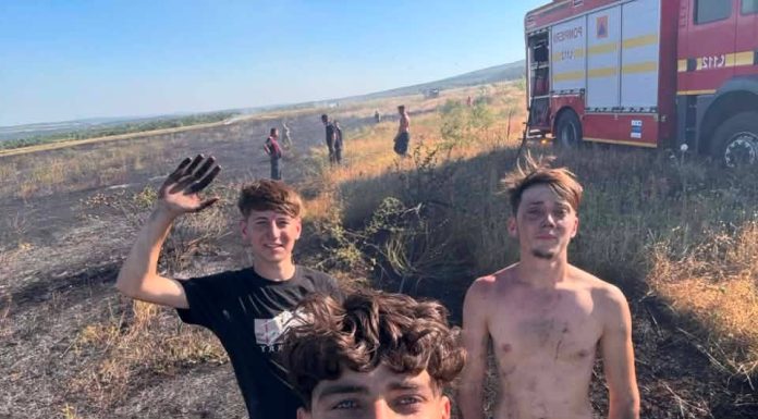 Spirit civic: 3 tineri au sprijinit pompierii militari să stingă incendiul de vegetație de la Bolotești