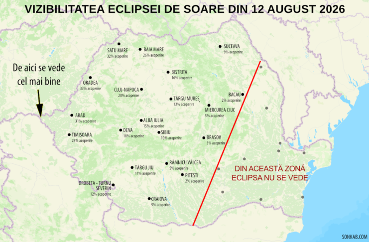 Eclipsă parțială de soare, vizibilă în această seară în câteva zone din România