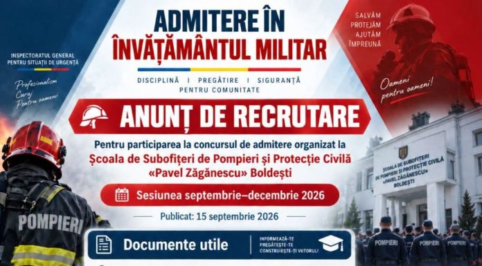 Se fac înscrieri la Școala de Subofițeri de Pompieri
