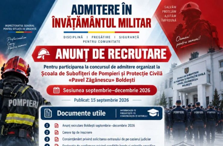 Se fac înscrieri la Școala de Subofițeri de Pompieri