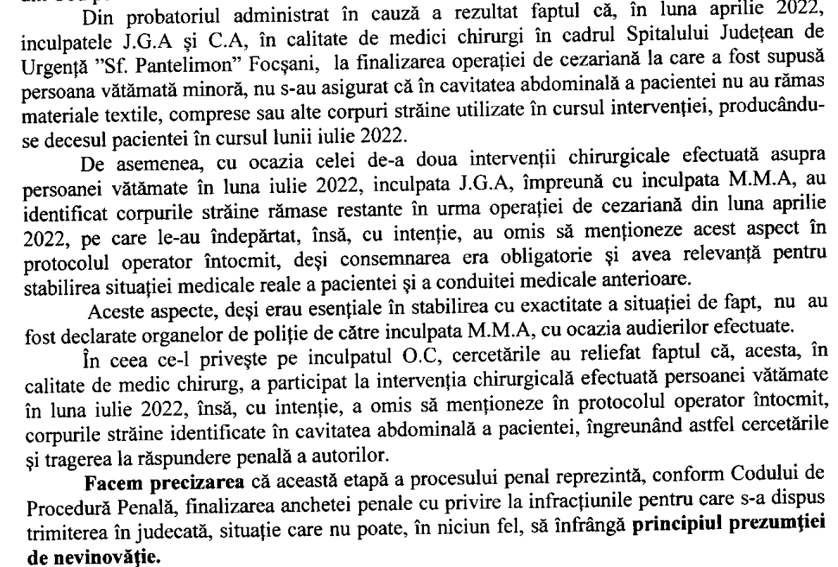 Patru medici din Focșani, trimiși în judecată într-un dosar de ucidere din culpă și alte infracțiuni 4 Screenshot 2026 10 12 at 07 01 26 09 10 2026 PJ Focsani.pdf