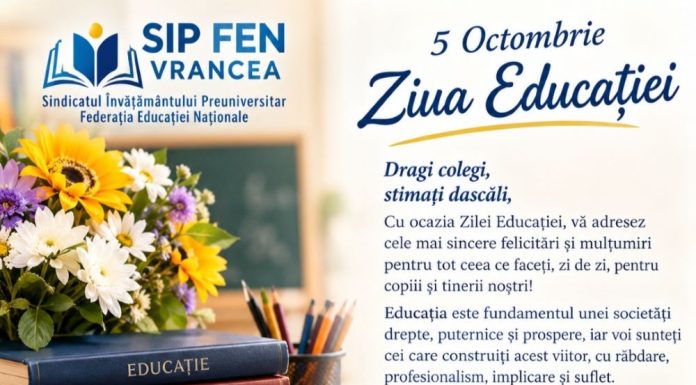 Președinta SIP-FEN Vrancea, Paulina Roșcan: ”La mulți ani, dragi educatori!”
