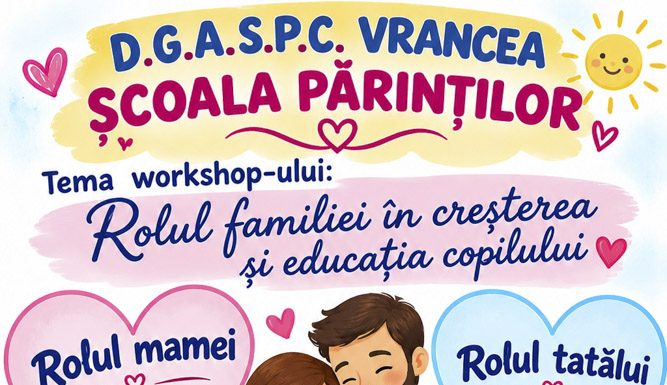 DGASPC Vrancea organizează un nou workshop ’Școala Părinților’ – ’Rolul familiei în creșterea și educația copilului’
