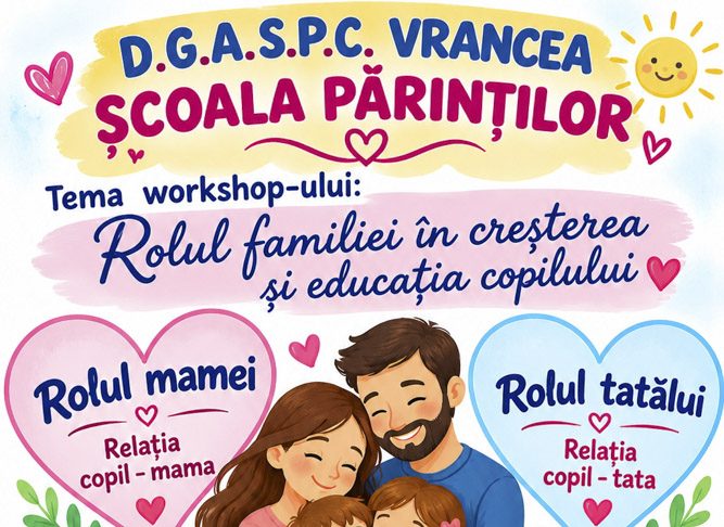 DGASPC Vrancea organizează un nou workshop ’Școala Părinților’ – ’Rolul familiei în creșterea și educația copilului’